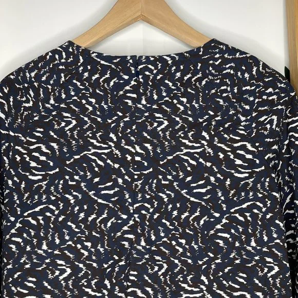 SOLD COS Blue Maroon Print Top Blouse Size 34 6 Cotton Frill Ruffle Long Sleeve - Picture 7 of 9